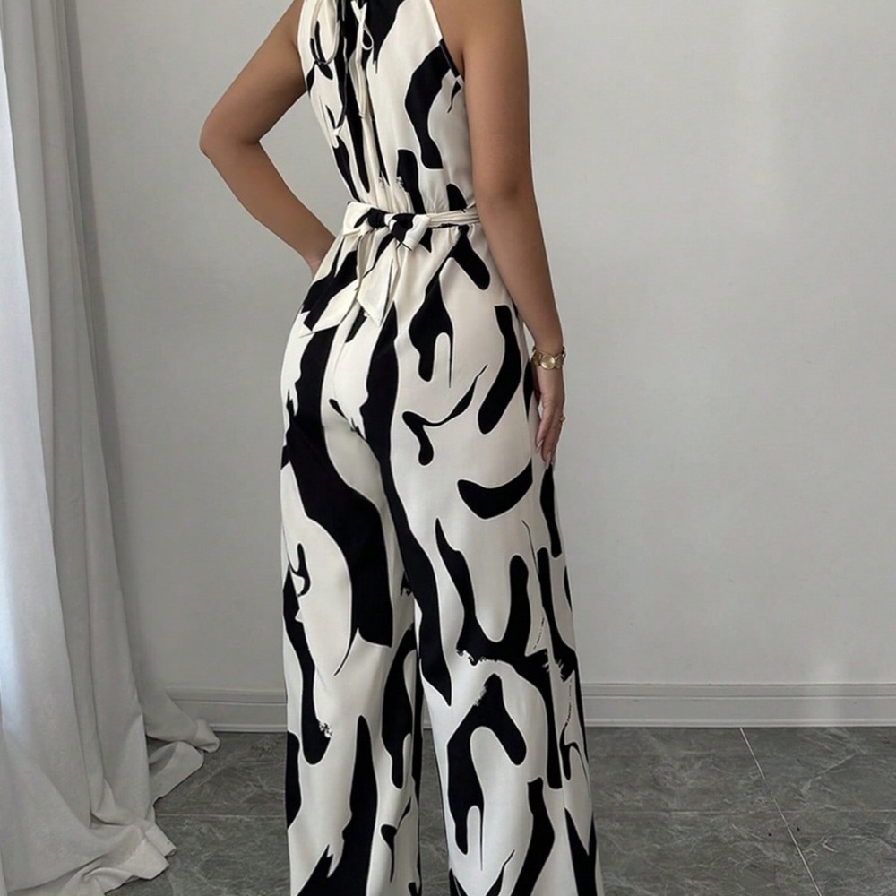 Black & White Abstract Halter Jumpsuit